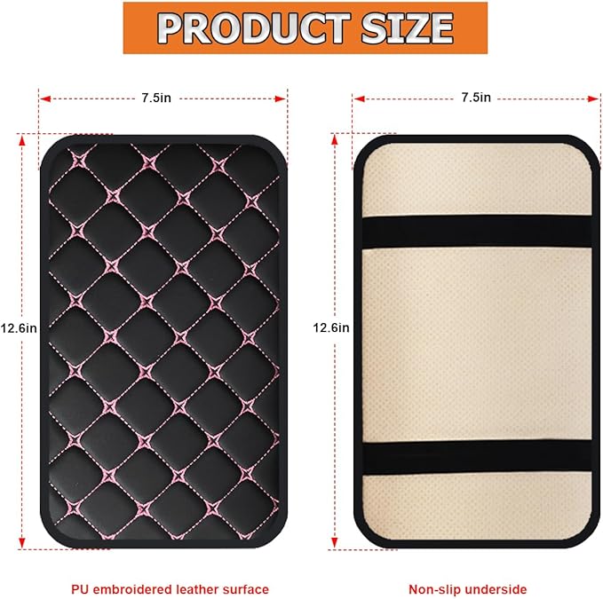 HZEL Car Center Console Cushion Pad, PU Leather Vehicle Armrest Protection Cover, Waterproof Automotive Interior Arm Rest Seat Box Mat Accessories, Universal for SUV, Sedan, Truck (Black/Pink)
