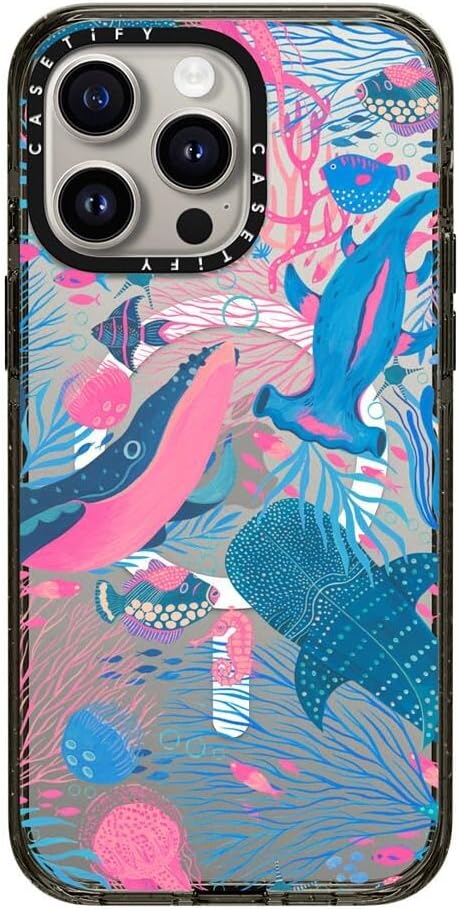 CASETiFY Impact iPhone 15 Pro Max Case [4X Military Grade Drop Tested / 8.2ft Drop Protection/Compatible with Magsafe] - Animal Prints - Under The Sea - Clear Black