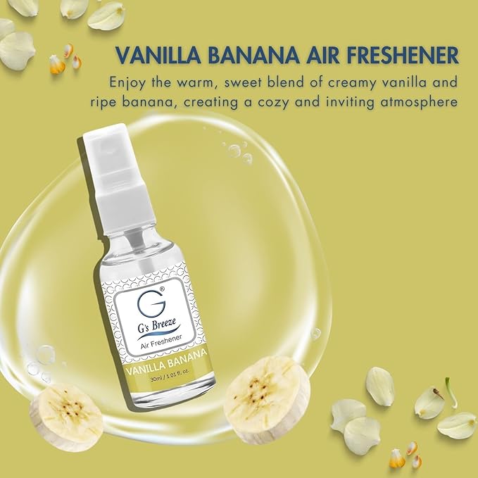 G's Breeze Vanilla Banana Air Freshener - Rich blend of Creamy Vanilla & Ripe Banana Fragrance - Sweet Floral Scent - Long Lasting Aroma - Ideal for Home, Car, Office - Create Cozy Bliss