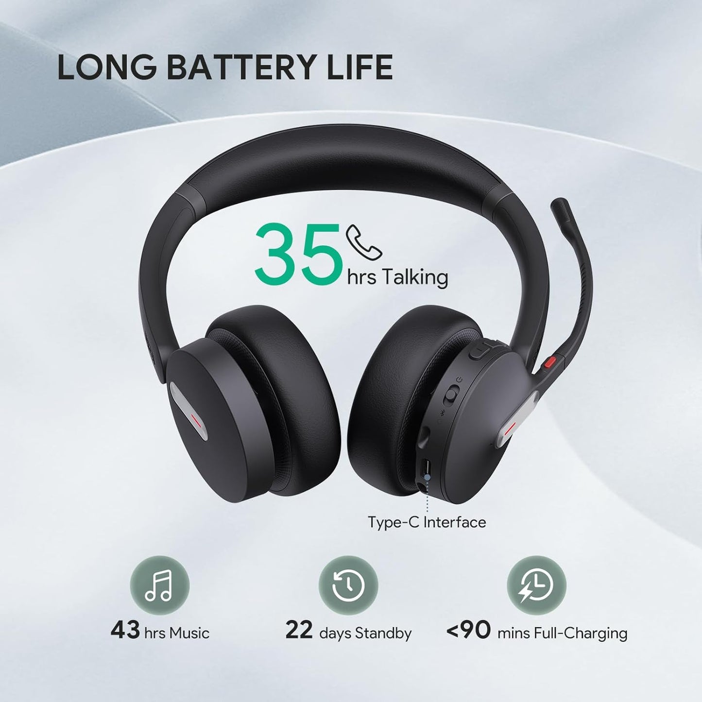 Yealink BH70 with Stand Wireless Bluetooth Headset with Microphone for Work, up to 35h Talking Battery Life, 3 Noise Cancellation Mics, Teams Certified, ≤90min Fast Charging, NO Power Adapter Needed