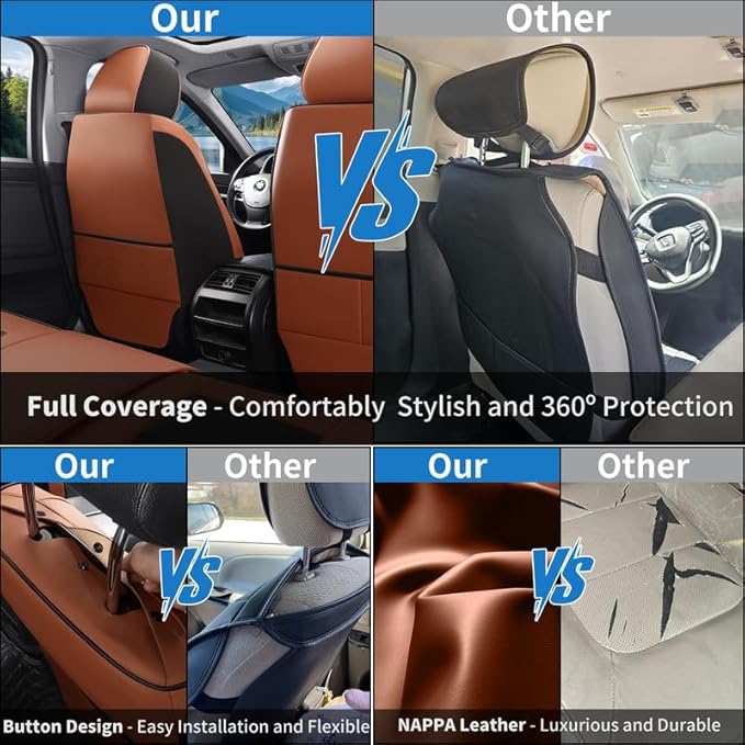 Car Seat Covers Full Set Custom Fit for Buick Verano 2012-2017-Luxury Leather with Lumbar Support, Breathable, Waterproof, Anti-Slip, Durable, Easy to Install (BlackBrown,Full Set)