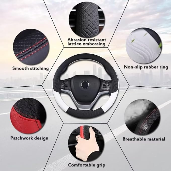 Pahajim Car Steering Wheel Cover for Women Men Universal PU Leather Steering Wheel Accessories Anti Skid 14.5-15 Inch (37-38cm) Forro Volante Carro (Orange)