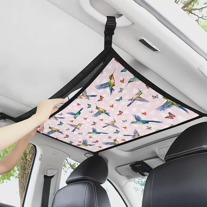 Hummingbird Butterfly Car Roof Storage Bag Auto Seat Storage Hanging Bag Premium Car Seat Organizer Car Travel Accessories Compatible with Most Cars
