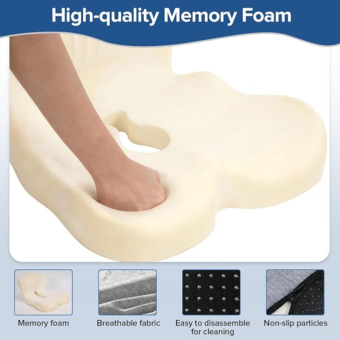 Urban Deco Memory Foam Seat Cushion, Office Chair Seat Cushion with L-Shaped Design, Ergonomic Back and Seat Pad Cushion for Car, Driving, Office, Grey