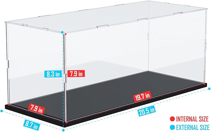 Choowin Acrylic Display Case for Lego Car Dodge Charger Batmobile Jazz Quartet - Thickened Clear Acrylic Display Box for Collectibles - Dustproof, Assemble, Black Base