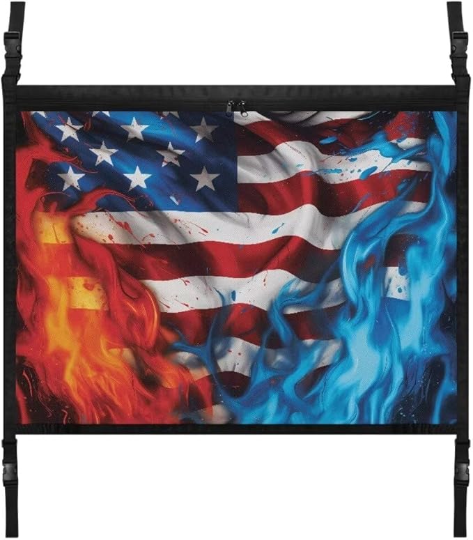 Fire USA Flag Car Roof Storage Bag Car Organizer for Car Seat Multi-Purpose Car Bag Storage Box Organizer Pouch Pocket Can Hold Mobile Phone, Wallet, Glasses
