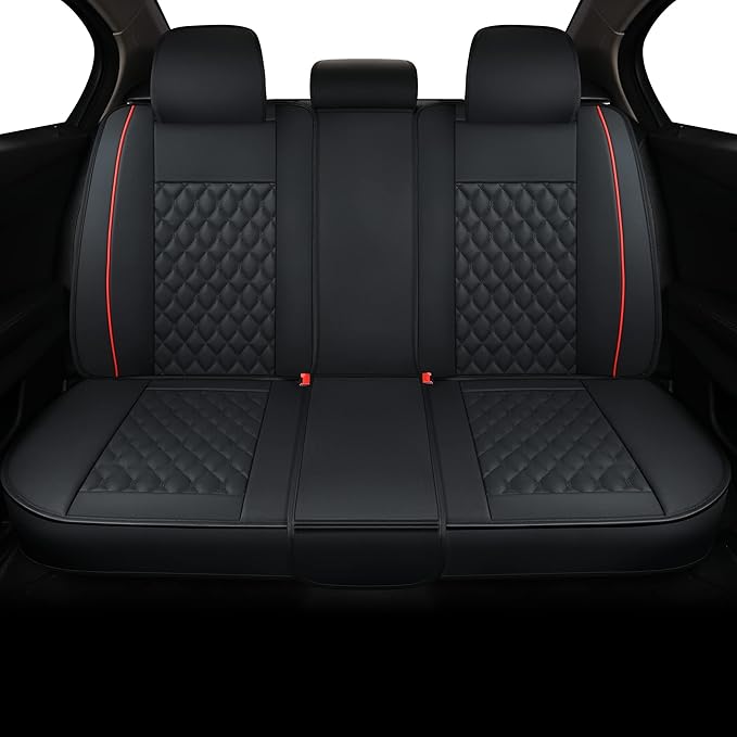 Leatherette Car Back Seat Covers, Universal Fit for Most Cars, SUV, Sedans and Pick-up Trucks, Black/Red