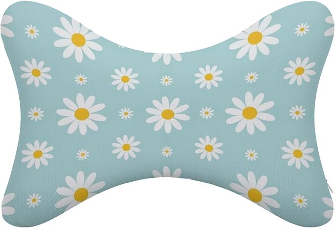 Car Headrest Pillow Compatible with Sky Blue Daisy Flowers, Cartoon Neck Pillow for Car, 2 Pcs Comfortable Soft Car Seat Pillow for Driving,Head Rest Cushion, Cute Neck Pillow for Travel