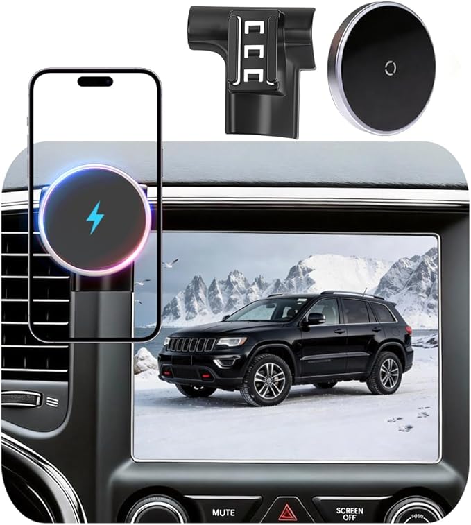 Phone Mount for Jeep Grand Cherokee (2014-2017 2018), Magnetic Phone Holder, Magsafe Car Mount Charger, Dashboard Phone Holder, 15W Wireless Fast Charging for iPhone, Samsung & Google, Car Accessories