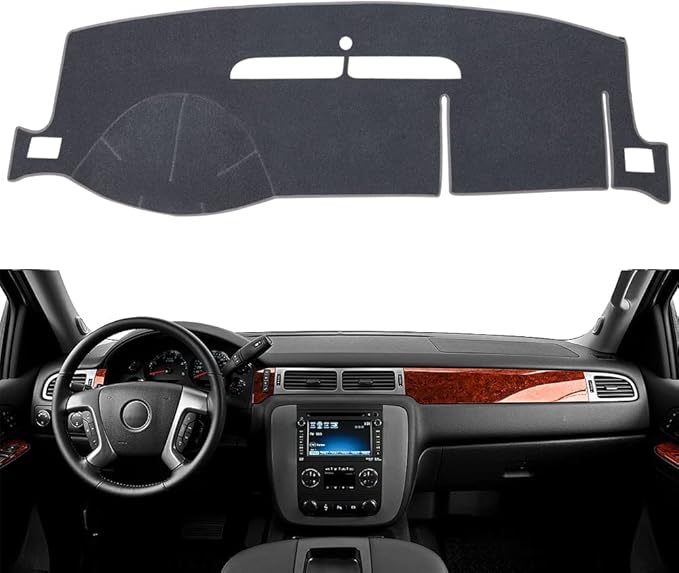 Dash Cover Mat Fit for 2007-2014 Chevy Tahoe Avalanche Suburban GMC Yukon/2007-2013 Silverado LTZ GMC Sierra SLT,Dashboard Cover Carpet Pad w/o Dash Speaker (Gray)