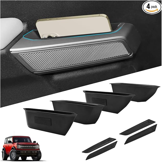2025 Upgrade 4 PCS Door Handle Storage Box Compatible with Ford Bronco 2021-2025 (Not for Sport/2 Door) No-Slip Storage Box for Ford Bronco accessories 2021-2025 Pockets Storage to Store Minor Things