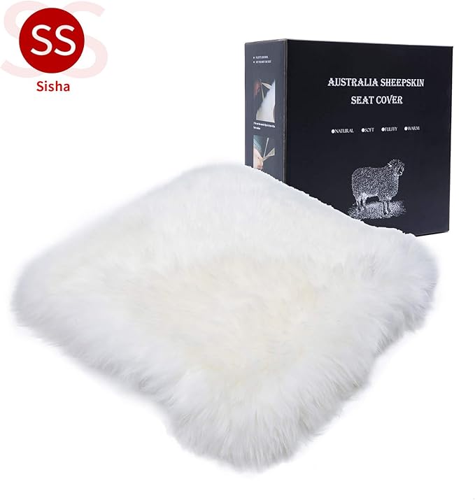 Winter Warmth: Universal Sheepskin Seat Cushion Cover - Natural Wool, for Cars, Trucks, SUVs & Vans - Cozy & Stylish Driving Companion Front White