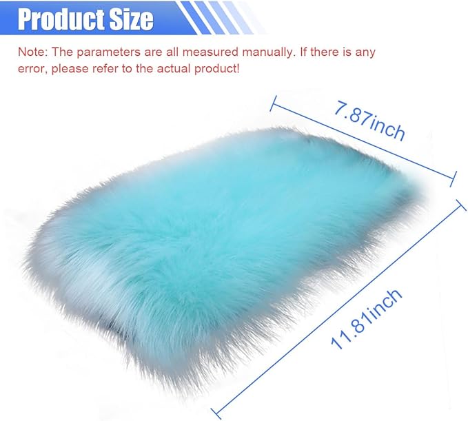Auto Center Console Cover Pad, 11.81"x 7.87" Warm & Furry Winter Car Armrest Cover, Soft Faux Sheepskin Wool Car Armrest Seat Box Protector Cushion, Universal Interior Accessory (Blue)
