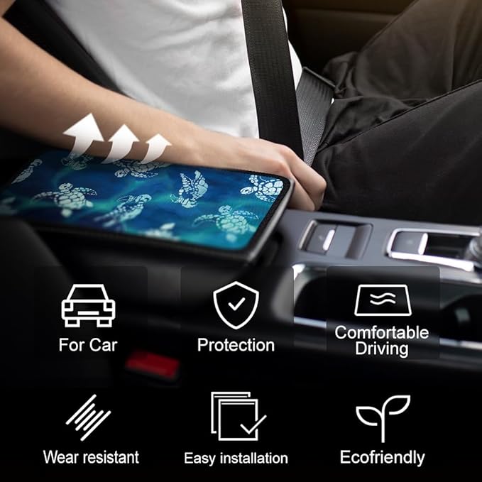 1pc Center Console Armrest Cover Pad 12.6x7.5 inch Sea Turtle Neoprene Car Armrest Cushion Waterproof Armrests Seat Box Cover Protector for Universal Cars Vehicles SUVs