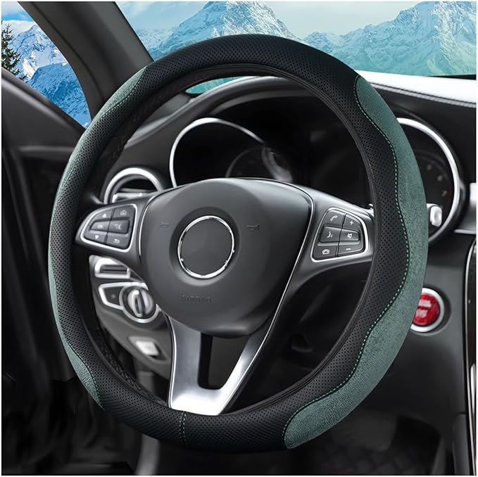 zipelo 14.5"-15" Car Steering Wheel Cover, Auto Interior Wheel Protector with Durable Soft Breathable Anti-Slip Linging Leather, Universal for Vehicles Trucks SUVs Accessories for Men Women (Green)