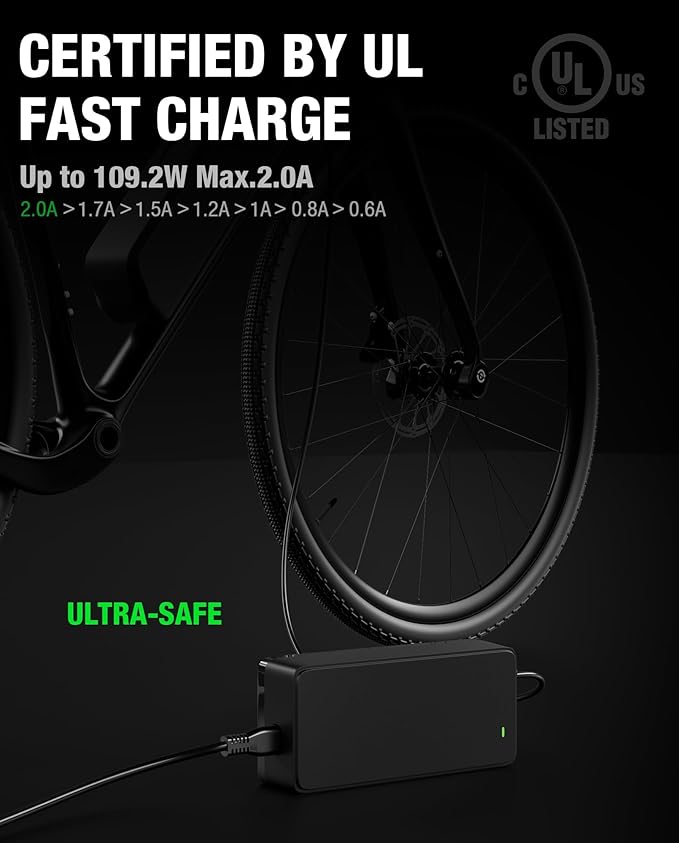 UL Listed 54.6V 2A eBike Charger for 48V Lithium Battery Compatible with 48V Lectric XP 1.0/2.0/3.0,Lectric XPremium, DC 5.5-2.1mm Bicycle Battery Charger Power Adapter