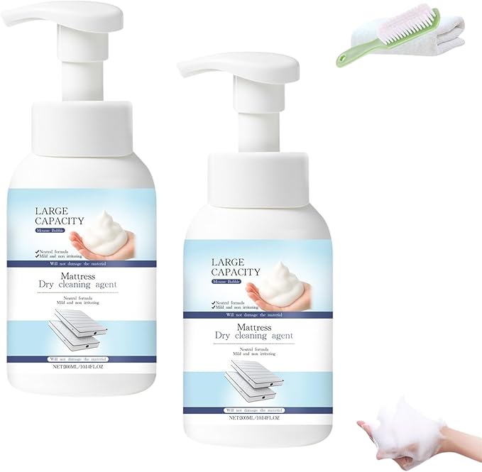 Powerful Mattress Dry Cleaning Foam, Mattress Cleaner and Stain Remover, No-Scrub Fabric Spot Remover for Yellow Stain, Blood, Wine, Coffee & Cosmetics on Mattress, Couch, Clothes, Car Seat& Rugs (2)