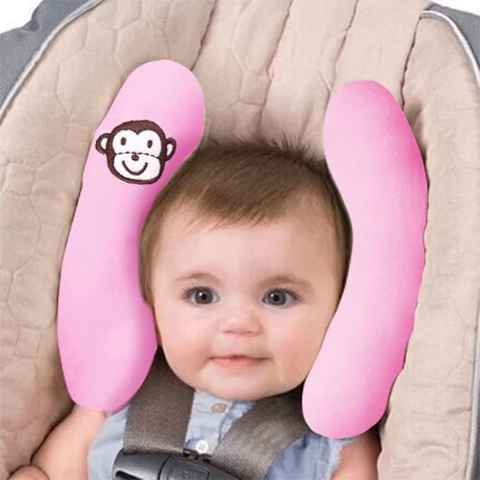 Adjustable Travel Pillow for Toddler, Portable Head Support for Car Seats for Newborn, Banana Stroller Headrest Pillow for Baby, Headrest Head Protection Pillow, Pink