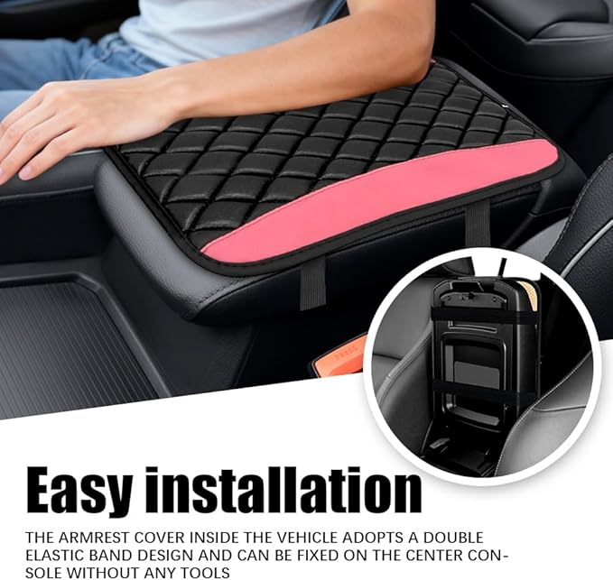 Car Center Console Cushion Pad, Arm Rest Covers, 12.6"×7.5" Leather Waterproof Auto Armrest Seat Box Protector, Auto Comfortable Center Console Cover Universal for Most Vehicles (Pink)