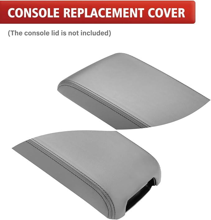 KBH Center Console Armrest Cover Replacement for Toyota Camry 2012 2013 2014 2015 2016 2017, Vinyl Leather, Car Arm Rest Replace Skin Upholstery, Ash Gray (Leather Part Only)