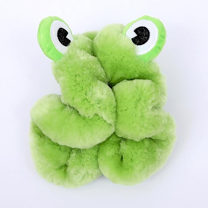 Dotesy 7 Pcs Fluffy Cartoon Frog Car Steering Wheel Cover Set, Wool Steering Wheel Protector with Cup Coasters, Soft Plush Rear Mirror Cover Accessories for Women (Green Frog)