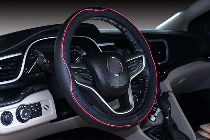 Mayco Bell Large Size Steering Wheel Cover Anti-Slip,Safety,Soft,Breathable,Durable,Full Surround,Comfortable Grip Microfiber Leather (15.5-16 inch, Black Red)