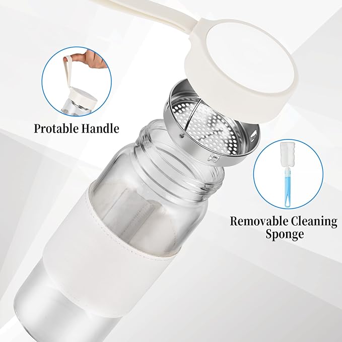 Small Glass Shaker Bottle,16oz BPA Free Odorless Shaker Bottle with 304SS Mixing Ball and Removable Cleaning Brush for Fitness & Protein Shakes(White-1Pack)