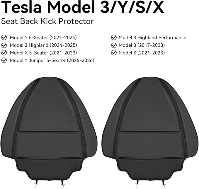 2 Pack Leather Seat Back Protector Custom for Tesla Model Y/3 Model S/X Accessories(Includes 2025 2026 Model Y & 2024-2026 Model 3 Highland), Seat Back Kick Protectors