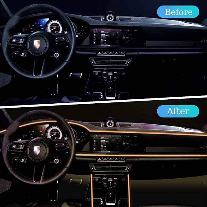 EL Wire LED Strip Lights, USB Auto Neon Light Strip with Sewing Edge, 16FT Electroluminescent Car Ambient Lighting Kit with Fuse Protection, Car Decoration Accessory (Orange/16FT)