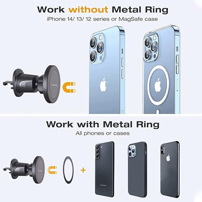 Magnetic Phone Holder for Car - Metal Hook, Compatible with iPhone, Easy Installation, Secure Hold, 360 Rotation, 20-Day Satisfaction Guarantee