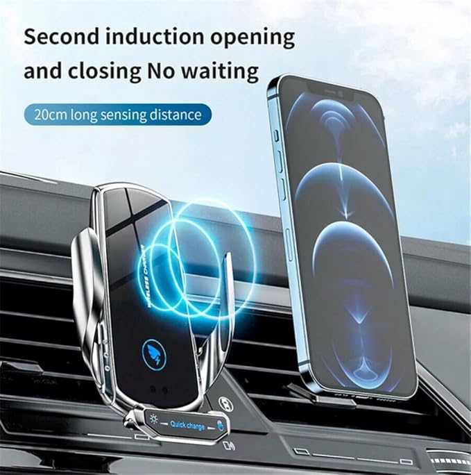 15W Wireless Car Charger Automatic Sensor Clip Charging Bracket Mobile Phone Holder - (Red)