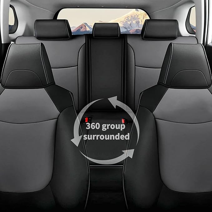 AOMSAZTO Custom Fit Seat Covers for Toyota RAV4 Hybrid 2019 2020 2021 2022 2023 2024 2025 (Not for XSE&2022-2025 SE Hybrid)-Full Set Faux Leather (Black&Grey)