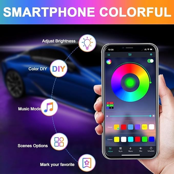 Underglow LED Lights for Cars, 4PCS Waterproof Car Underglow Kit with App & Remote Control, 16 Million DIY Colors Exterior Ambient Lighting Car with Music Mode, DC 12V - 47Inch x2 & 35Inch x2