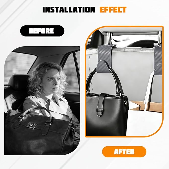 4PCS Car Seat Headrest Hook, Automotive Back Seat Storage Holder Hanger, Vehicle Interior Backseat Organizer Hanging Hook for Purse Handbag Grocery Bags, Universal Fit (Gray)