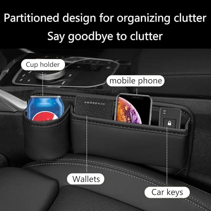 Car Seat Gap Filler Organizer with Cup Holders, Seat Gap Storage Box for Drinks, Phones, Keys, Sunglasses, Cards, and Small Essentials (Beige, Driver's Seat)