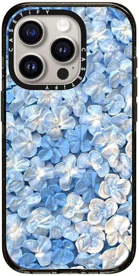 CASETiFY Impact Case for iPhone 15 Pro [8.2ft 4X Military Grade Drop Protection/Compatible with Magsafe] - Blue Hydrangea - Clear Black