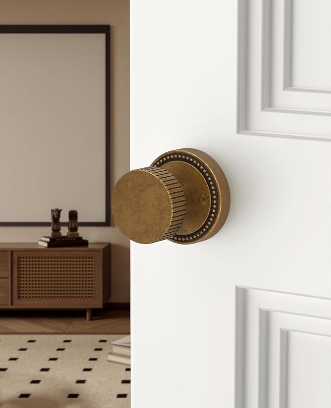 Asidrama 4 Pack Antique Brass Dummy Door Knob, Non-Turning Decorative Door Lever with Door Knobs for Closet, French Double Doors, Pantry & Interior Push/Pull Use