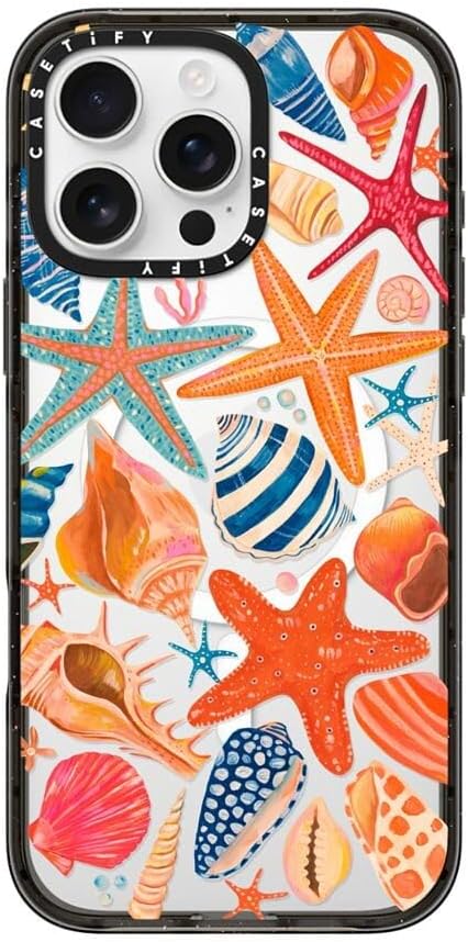 CASETiFY Impact iPhone 16 Pro Max Case [4X Military Grade Drop Tested / 8.2ft Drop Protection/Compatible with Magsafe] - Sea Shells - Clear Black