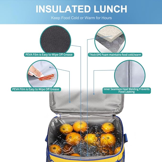 iknoe Insulated Lunch Bag, Foldable 8.5L Cooler Bag for Men & Women, Leakproof Thermal Design, Great for Office, Picnic, Travel, Lunch Box, Yellow