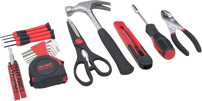 Hantinstom 39-Piece Household Tools Kit Essential Home Repair Set with Plastic Toolbox Ideal for College Students, Home Use & More