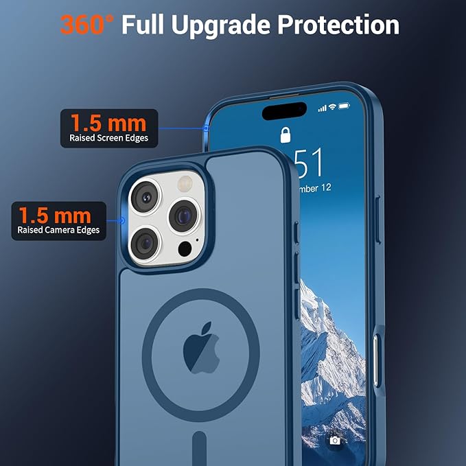 SUPFINE Magnetic for iPhone 16 Pro Case(Compatible with MagSafe)(Military Grade Drop Protection) Slim Translucent Matte Shockproof with Anti-Fingerprint Phone Case,Deep Blue