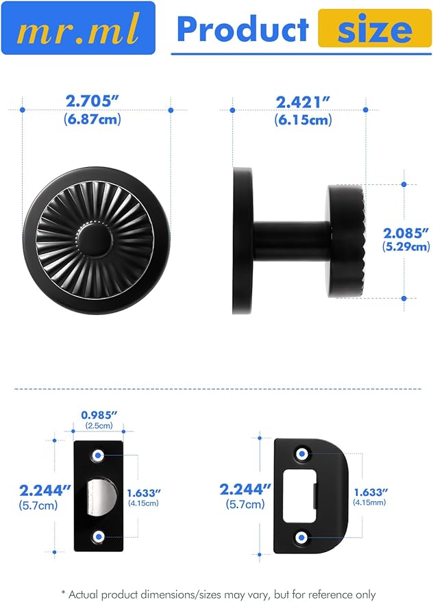 Black Passage Door Knob, Interior Kitchen Pantry Laundry Room Door Handle Hall Closet Black DoorKnob, Stainless Steel Knob, 1 Pack