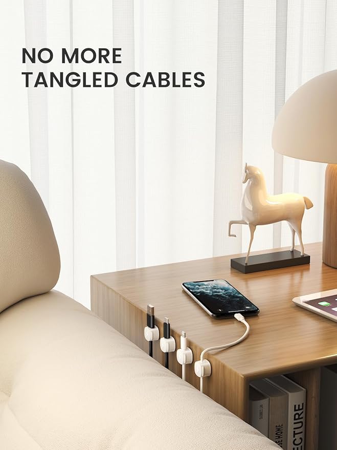 Magnetic Cable Clips [1s Lock] Adhesive Cord Holder Organizer for Nightstand, 12Pack Desk Cable Management Clips, Phone Charger Wire Cord Organizer Keeper for Nightstand Wall Car Office