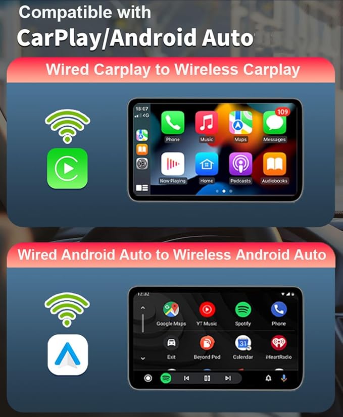Wireless CarPlay Adapter for Apple iPhone, Android Auto Wireless Adapter for Samsung Galaxy/Motorola, 2025 Upgrade Plug & Play Fast Connection Car Play Smart Adapter (Clear)
