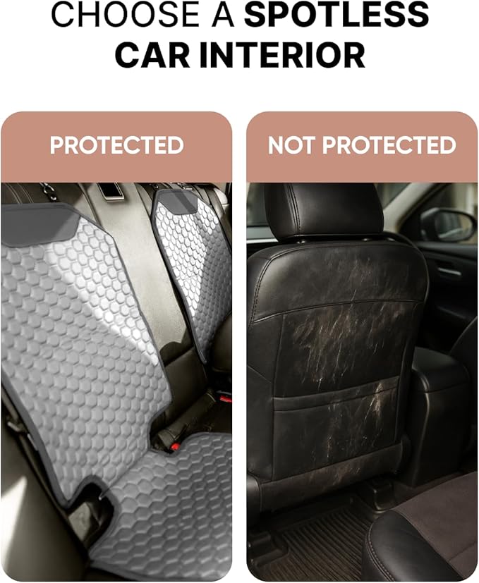 Owleys Set Seat Back Organizer & Car Seat Protector Hexy Waterproof & Non-Slip Protector for Child Car Cushion for Leather and Fabric Seats (Gray Set 2)