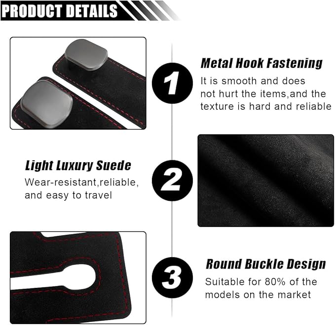 Car Seat Back Double Hooks for Headrest, Leather Car Back Seat Hooks for Purse and Bags, Upgraded 2 in 1 Purse Hook for Car Seat, Universal Vehicle Headrest Hangers for Car, Home (Black, 2PCS)