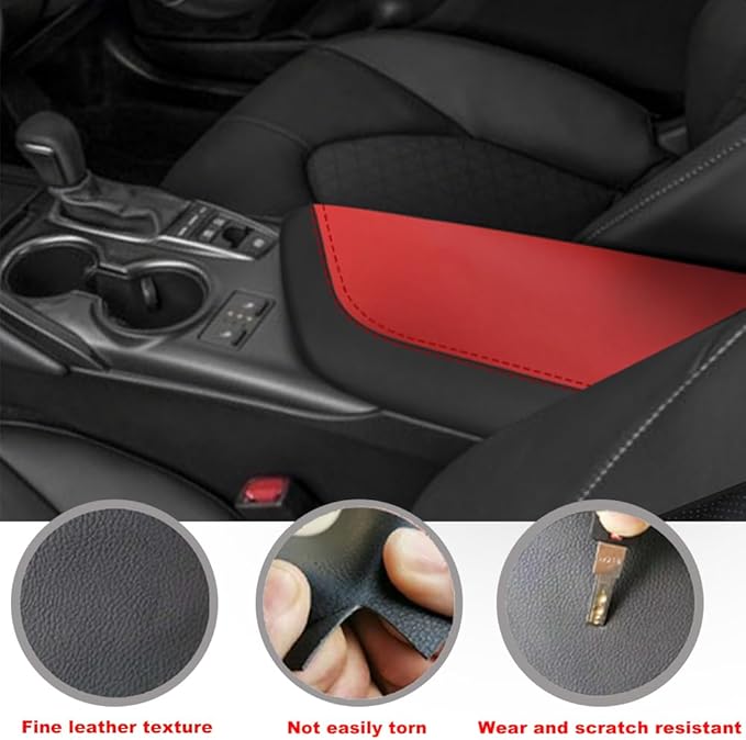 Blazeray Car Center Console Armrest Cover for Toyota Camry 2018-2023 Interior Accessories Leather Anti-Scratch Elbow Arm Rest Cover Cushion Pad Protector Saver (Black with Red Leather)