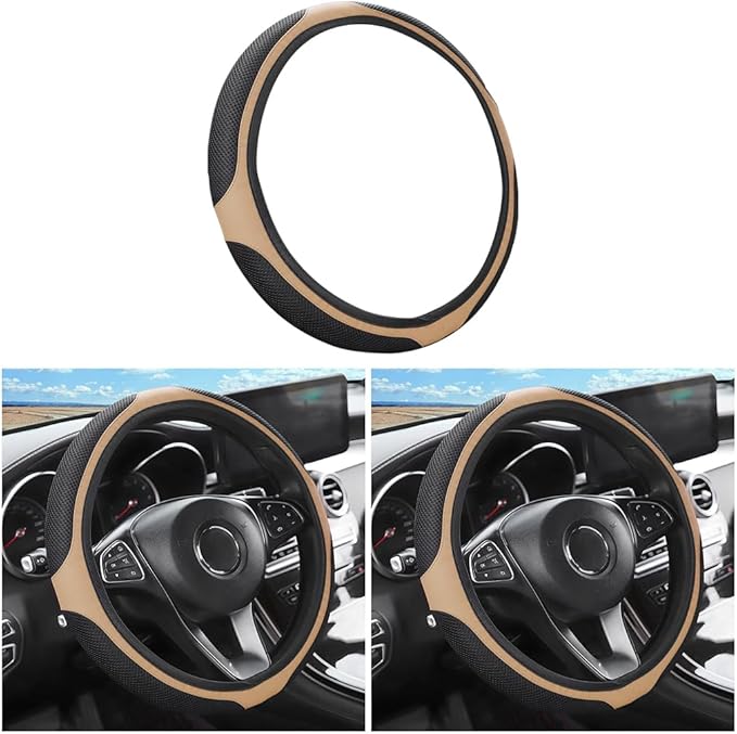 LoyaForba Car Steering Wheel Cover, Universal 14.5-15 Inch, Soft Anti-Slip Neoprene Protector for Steering Wheel, Breathable Odorless and Elastic Stretch, Car Accessory for SUV, Van, Truck (Beige)