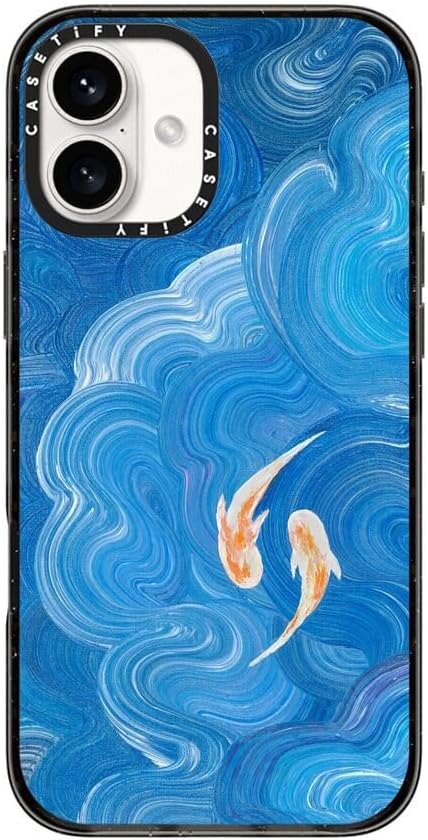 CASETiFY Impact Case for iPhone 16 Plus [Slim / 8.2 ft. 4X Military Grade Drop Protection/Compatible with Magsafe] - Two Little Koi - Clear Black