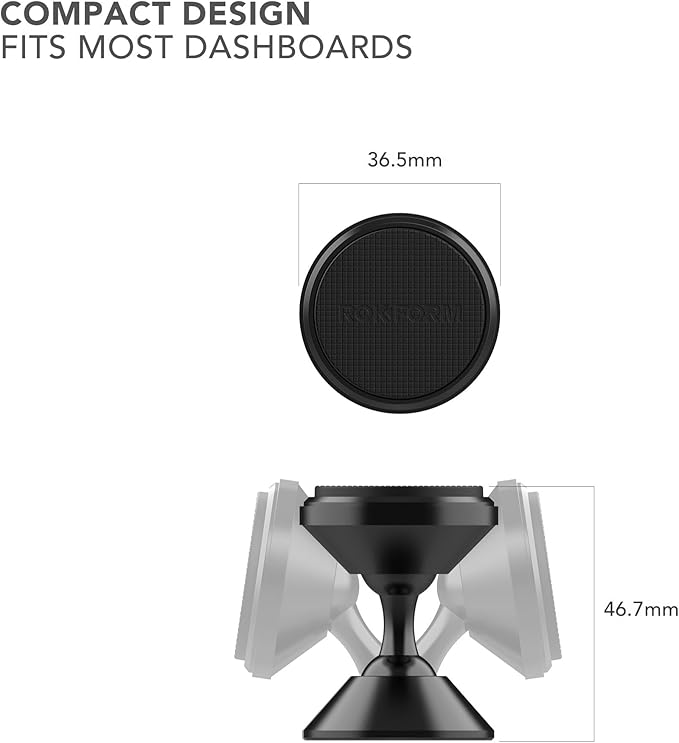 Rokform - Adjustable Magnetic Car Mount, 360 Degree Swivel with 3M VHB Tape, Cell Phone Holder, Aluminum Dashboard Phone Mount Stand for Truck Car & Van (Black)
